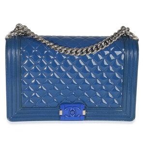 Chanel Blue Quilted Patent Plexiglass New Medium Boy Bag